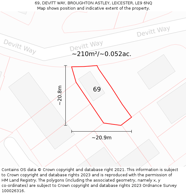 69, DEVITT WAY, BROUGHTON ASTLEY, LEICESTER, LE9 6NQ: Plot and title map