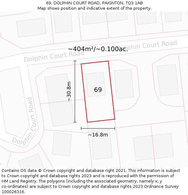 69, DOLPHIN COURT ROAD, PAIGNTON, TQ3 1AB: Plot and title map