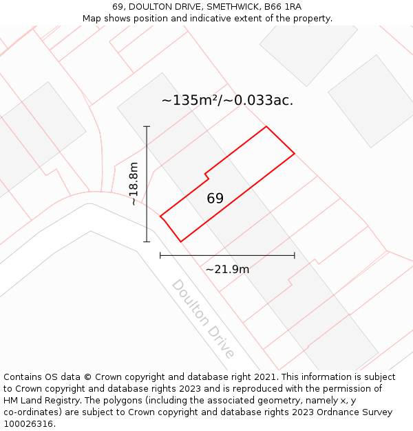 69, DOULTON DRIVE, SMETHWICK, B66 1RA: Plot and title map