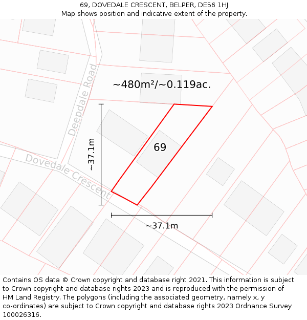 69, DOVEDALE CRESCENT, BELPER, DE56 1HJ: Plot and title map