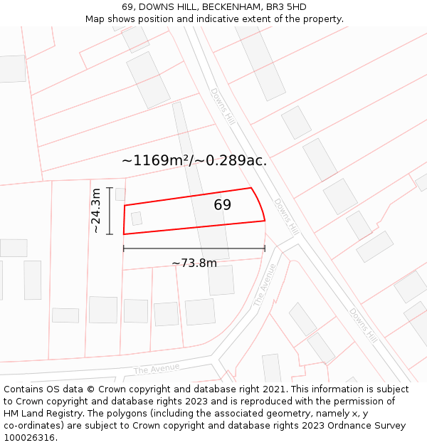 69, DOWNS HILL, BECKENHAM, BR3 5HD: Plot and title map