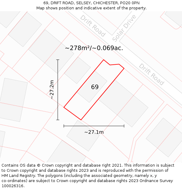 69, DRIFT ROAD, SELSEY, CHICHESTER, PO20 0PN: Plot and title map