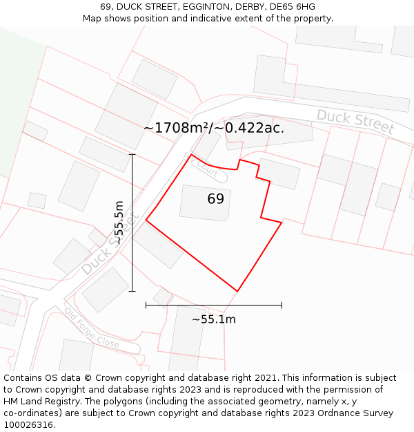 69, DUCK STREET, EGGINTON, DERBY, DE65 6HG: Plot and title map