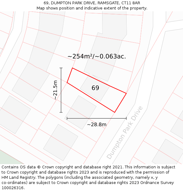 69, DUMPTON PARK DRIVE, RAMSGATE, CT11 8AR: Plot and title map