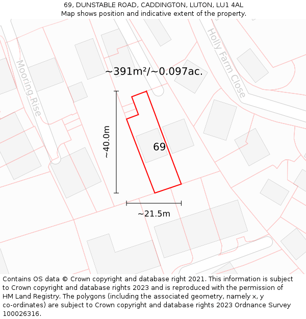 69, DUNSTABLE ROAD, CADDINGTON, LUTON, LU1 4AL: Plot and title map