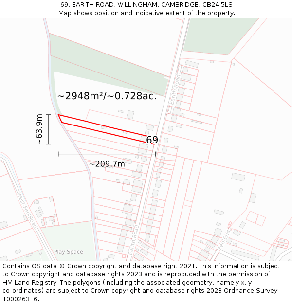 69, EARITH ROAD, WILLINGHAM, CAMBRIDGE, CB24 5LS: Plot and title map