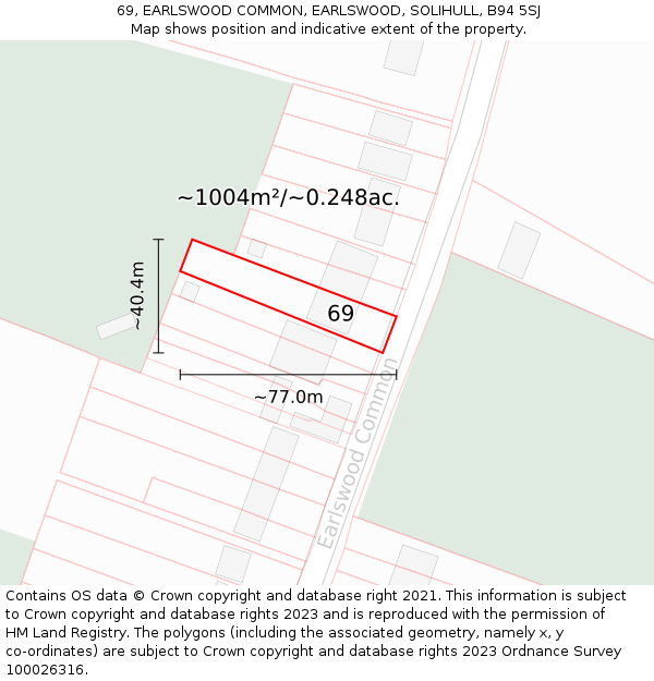 69, EARLSWOOD COMMON, EARLSWOOD, SOLIHULL, B94 5SJ: Plot and title map