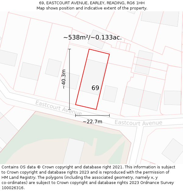 69, EASTCOURT AVENUE, EARLEY, READING, RG6 1HH: Plot and title map