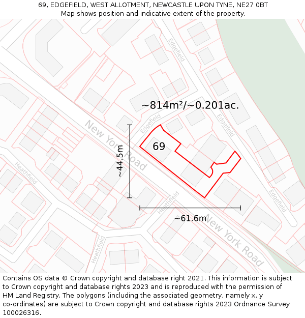 69, EDGEFIELD, WEST ALLOTMENT, NEWCASTLE UPON TYNE, NE27 0BT: Plot and title map