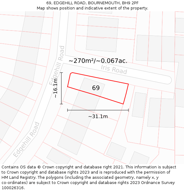 69, EDGEHILL ROAD, BOURNEMOUTH, BH9 2PF: Plot and title map