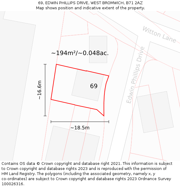 69, EDWIN PHILLIPS DRIVE, WEST BROMWICH, B71 2AZ: Plot and title map