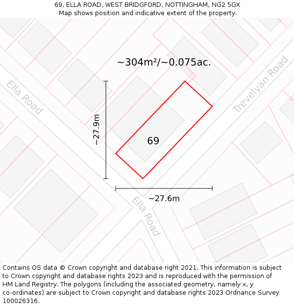 69, ELLA ROAD, WEST BRIDGFORD, NOTTINGHAM, NG2 5GX: Plot and title map