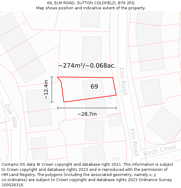 69, ELM ROAD, SUTTON COLDFIELD, B76 2PQ: Plot and title map