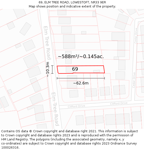 69, ELM TREE ROAD, LOWESTOFT, NR33 9ER: Plot and title map