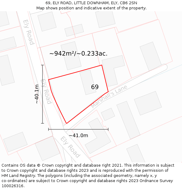 69, ELY ROAD, LITTLE DOWNHAM, ELY, CB6 2SN: Plot and title map