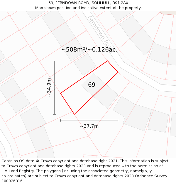 69, FERNDOWN ROAD, SOLIHULL, B91 2AX: Plot and title map