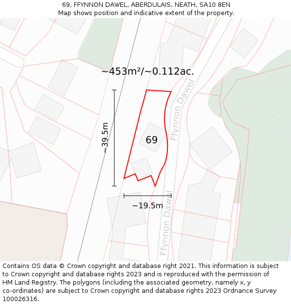 69, FFYNNON DAWEL, ABERDULAIS, NEATH, SA10 8EN: Plot and title map