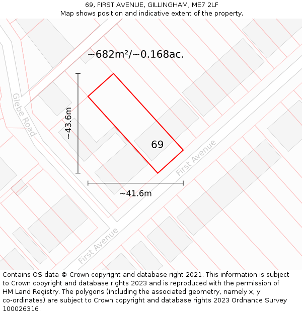 69, FIRST AVENUE, GILLINGHAM, ME7 2LF: Plot and title map