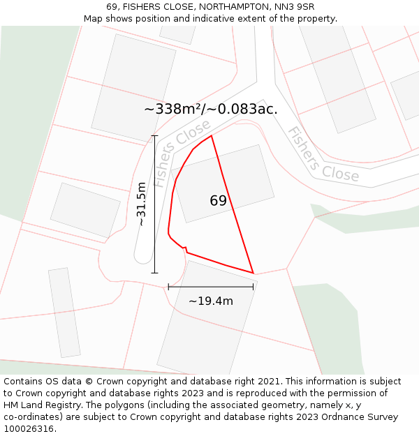 69, FISHERS CLOSE, NORTHAMPTON, NN3 9SR: Plot and title map