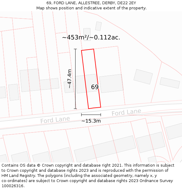 69, FORD LANE, ALLESTREE, DERBY, DE22 2EY: Plot and title map