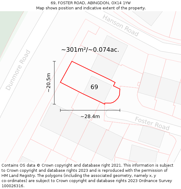 69, FOSTER ROAD, ABINGDON, OX14 1YW: Plot and title map