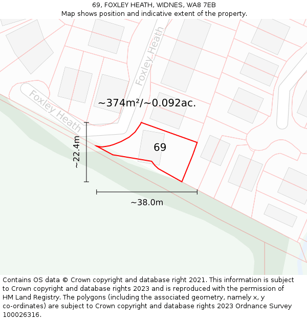69, FOXLEY HEATH, WIDNES, WA8 7EB: Plot and title map