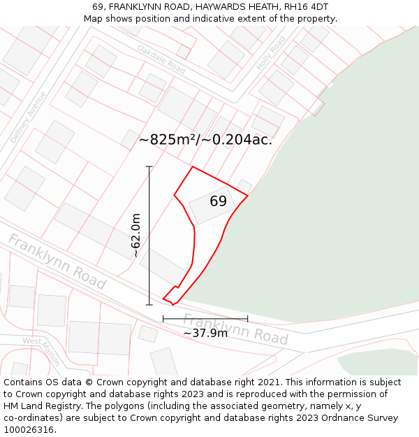 69, FRANKLYNN ROAD, HAYWARDS HEATH, RH16 4DT: Plot and title map