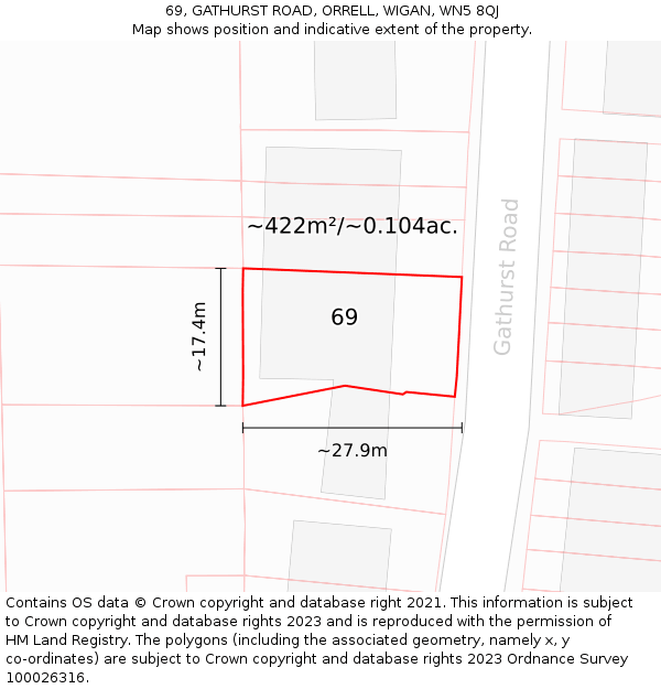 69, GATHURST ROAD, ORRELL, WIGAN, WN5 8QJ: Plot and title map