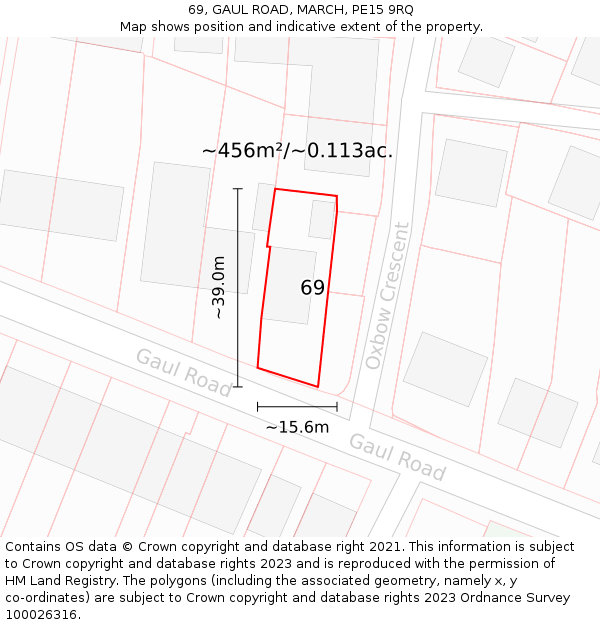 69, GAUL ROAD, MARCH, PE15 9RQ: Plot and title map
