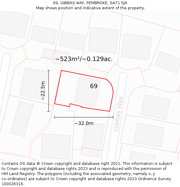 69, GIBBAS WAY, PEMBROKE, SA71 5JA: Plot and title map