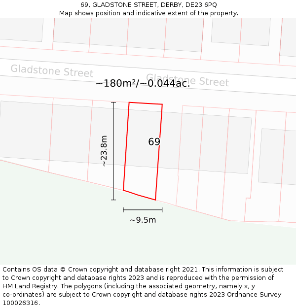 69, GLADSTONE STREET, DERBY, DE23 6PQ: Plot and title map