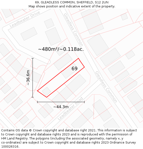 69, GLEADLESS COMMON, SHEFFIELD, S12 2UN: Plot and title map