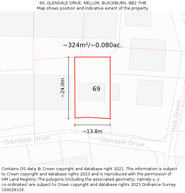 69, GLENDALE DRIVE, MELLOR, BLACKBURN, BB2 7HB: Plot and title map