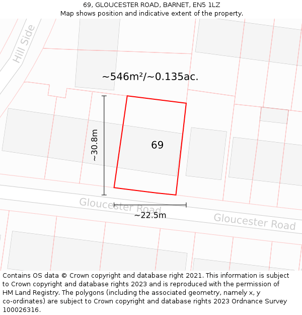 69, GLOUCESTER ROAD, BARNET, EN5 1LZ: Plot and title map