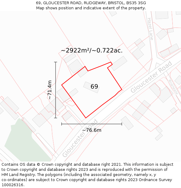 69, GLOUCESTER ROAD, RUDGEWAY, BRISTOL, BS35 3SG: Plot and title map