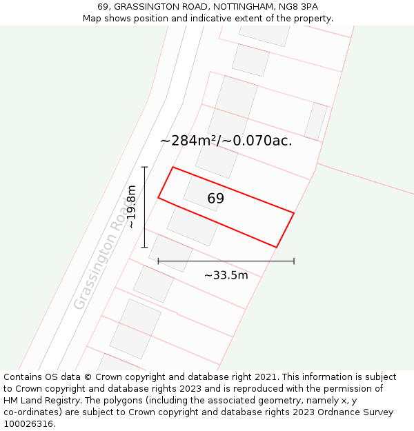 69, GRASSINGTON ROAD, NOTTINGHAM, NG8 3PA: Plot and title map