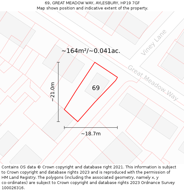 69, GREAT MEADOW WAY, AYLESBURY, HP19 7GF: Plot and title map