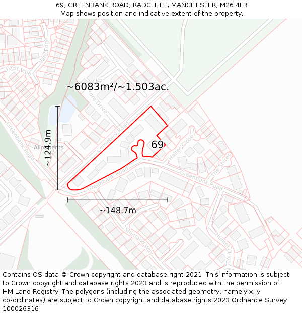 69, GREENBANK ROAD, RADCLIFFE, MANCHESTER, M26 4FR: Plot and title map