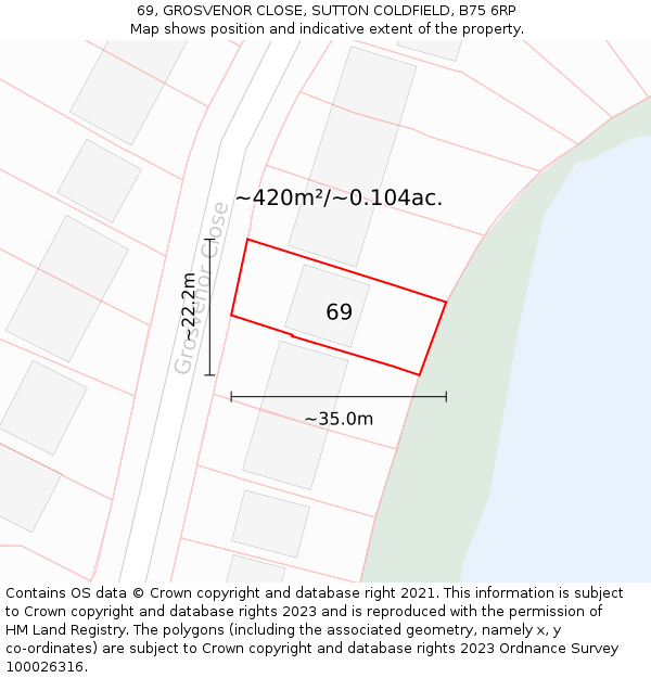 69, GROSVENOR CLOSE, SUTTON COLDFIELD, B75 6RP: Plot and title map