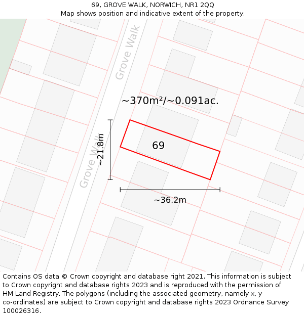 69, GROVE WALK, NORWICH, NR1 2QQ: Plot and title map
