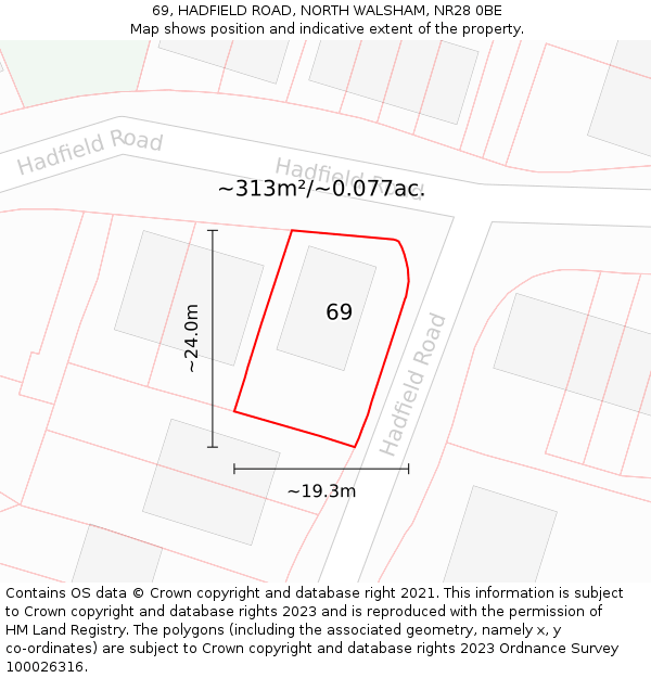 69, HADFIELD ROAD, NORTH WALSHAM, NR28 0BE: Plot and title map