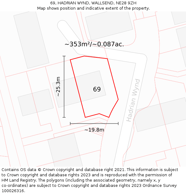 69, HADRIAN WYND, WALLSEND, NE28 9ZH: Plot and title map
