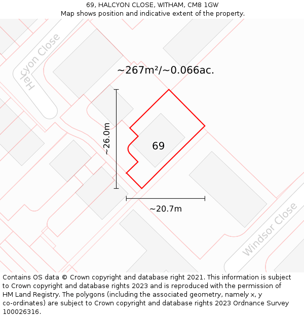 69, HALCYON CLOSE, WITHAM, CM8 1GW: Plot and title map