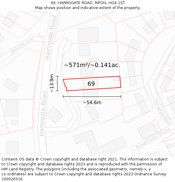 69, HARROGATE ROAD, RIPON, HG4 1ST: Plot and title map
