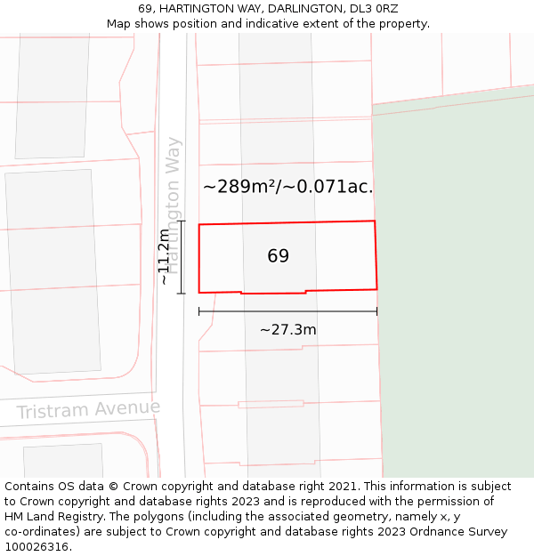 69, HARTINGTON WAY, DARLINGTON, DL3 0RZ: Plot and title map
