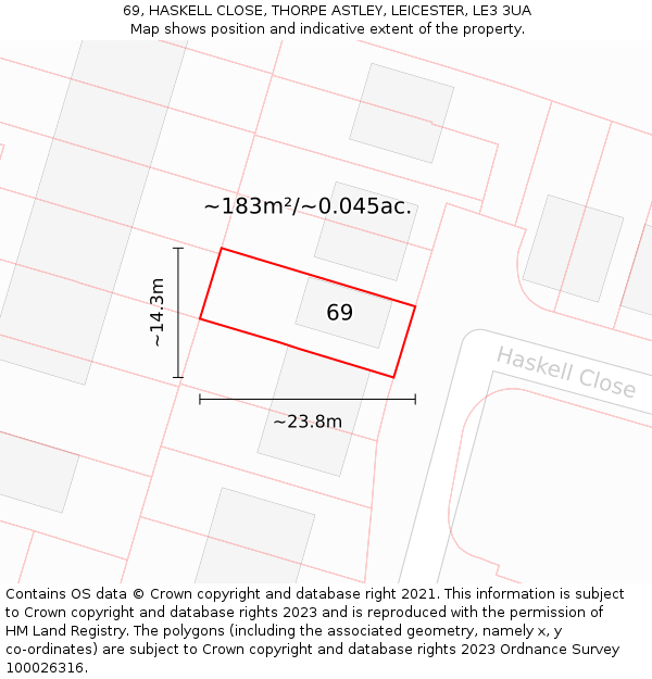 69, HASKELL CLOSE, THORPE ASTLEY, LEICESTER, LE3 3UA: Plot and title map