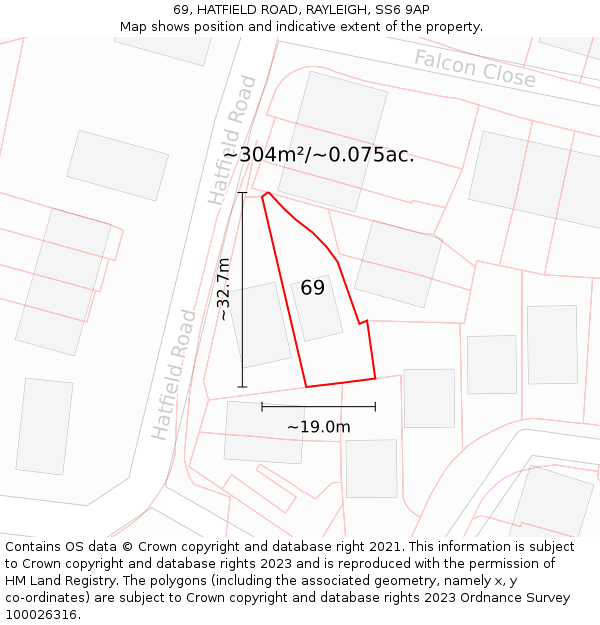69, HATFIELD ROAD, RAYLEIGH, SS6 9AP: Plot and title map