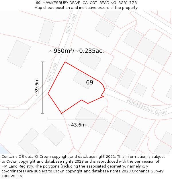 69, HAWKESBURY DRIVE, CALCOT, READING, RG31 7ZR: Plot and title map