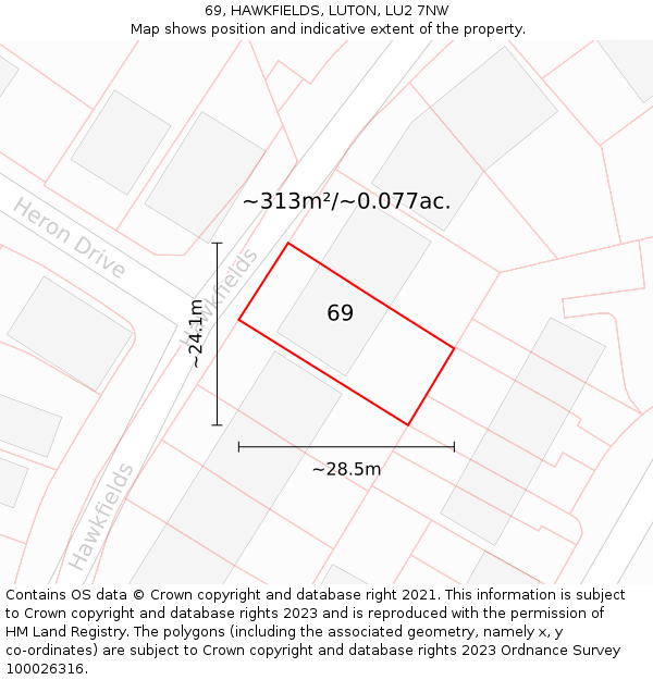 69, HAWKFIELDS, LUTON, LU2 7NW: Plot and title map
