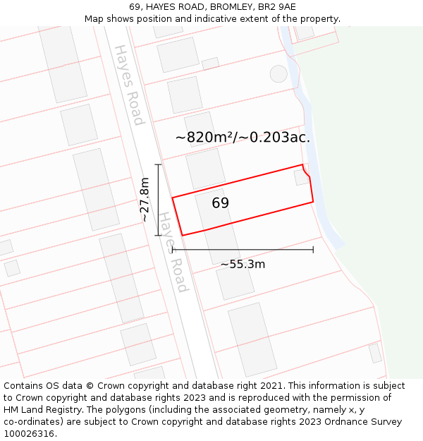 69, HAYES ROAD, BROMLEY, BR2 9AE: Plot and title map